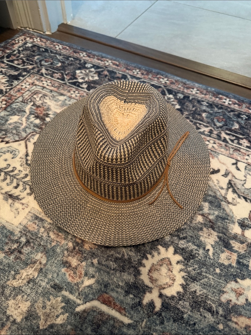 Vince Camuto Woven Straw Fedora Hat with Faux Leather Band - Natural & Black